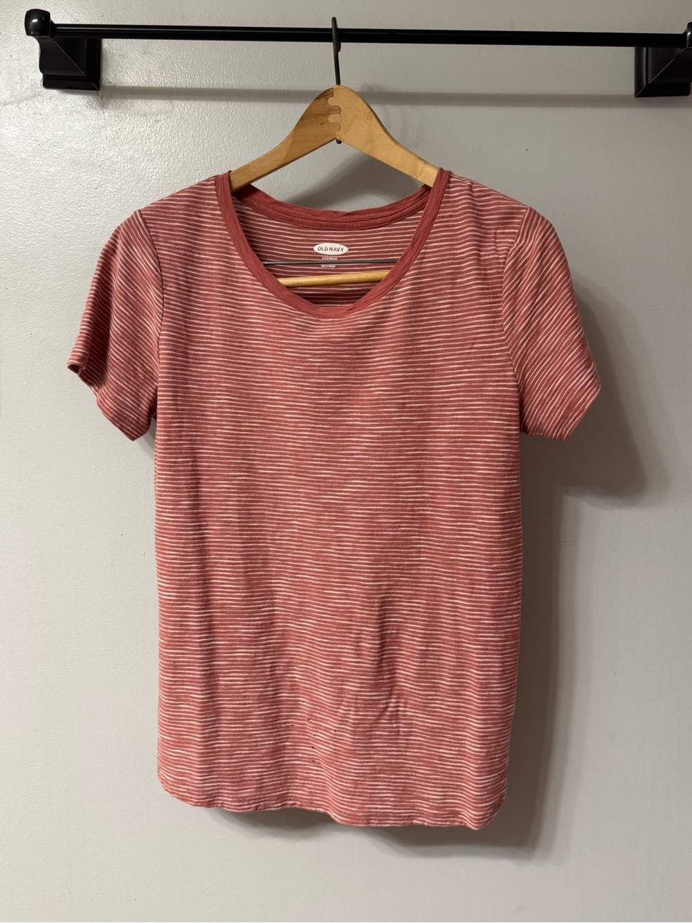 Old Navy Coral Striped Short Sleeve Tee